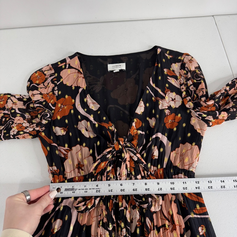J.Crew Collection Tie-front Lurex Dress Womens XS Black Floral Metallic Sundress - Picture 11 of 16